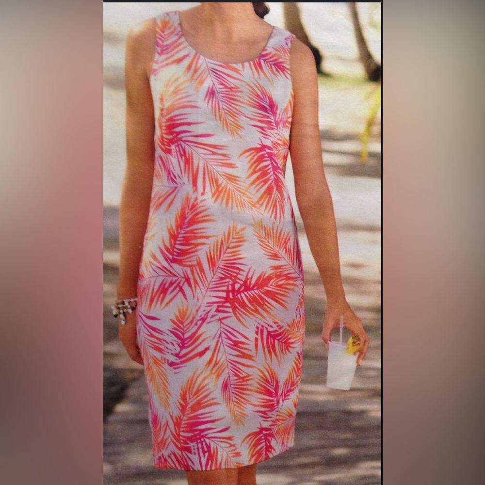 J. Jill 12 Pink Orange Tropical Linen Sleeveless Shift Dress - Picture 15 of 17